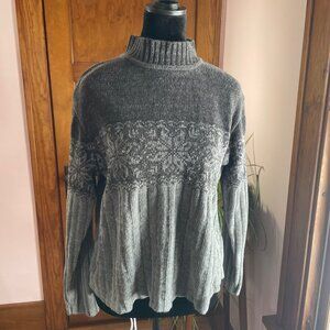 Vintage Fair Isle Chenille Style Sweater Gray Grunge Cottage Grandma Knit Size M